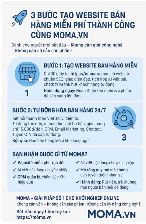 3 BƯỚC GIÚP BẠN TẠO WEBSITE BÁN HÀNG MIỄN PHÍ VÀ KHỞI NGHIỆP ONLINE THÀNH CÔNG CÙNG MOMA